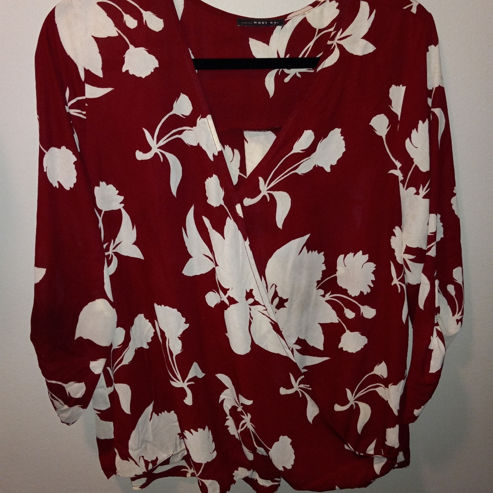 Burgundy Floral Print Top